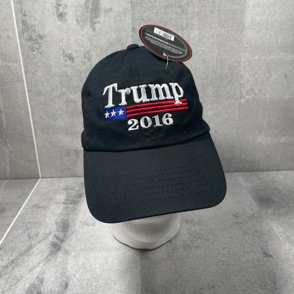 Trump 2016 Black Hat Adjustable Strap 3 Star Flag Red White Blue Embroidering
